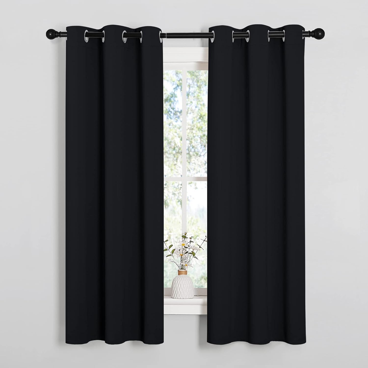 NICETOWN Living Room Blackout Curtains and Drapes, Black Solid Thermal Insulated Grommet Blackout Drapery Panels for Window (2 Panels, 34…