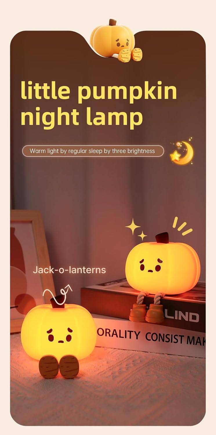 Atsuinightlight ATSUI Pumpkin Night Light, Halloween LED Squishy Novelty Lamp, Food Grade Silicone, Dimmable, Rechargeable Breastfeeding Nu…