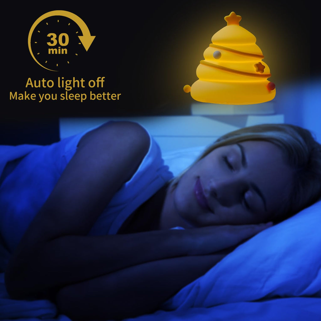 Xmas Tree Night Light, Cute LED Lamp, Silicone Dimmable Nursery Nightlight for Kids, Rechargeable Bedside Touch Lamp, Funny Office Desk…