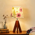 Dried Flowers Tripod Table Lamp 14.17in, 9W LED Dimmable Cute Bedside Lamp with Flowers Linen Lampshade for Nursery, Bedroom, Kid Room…