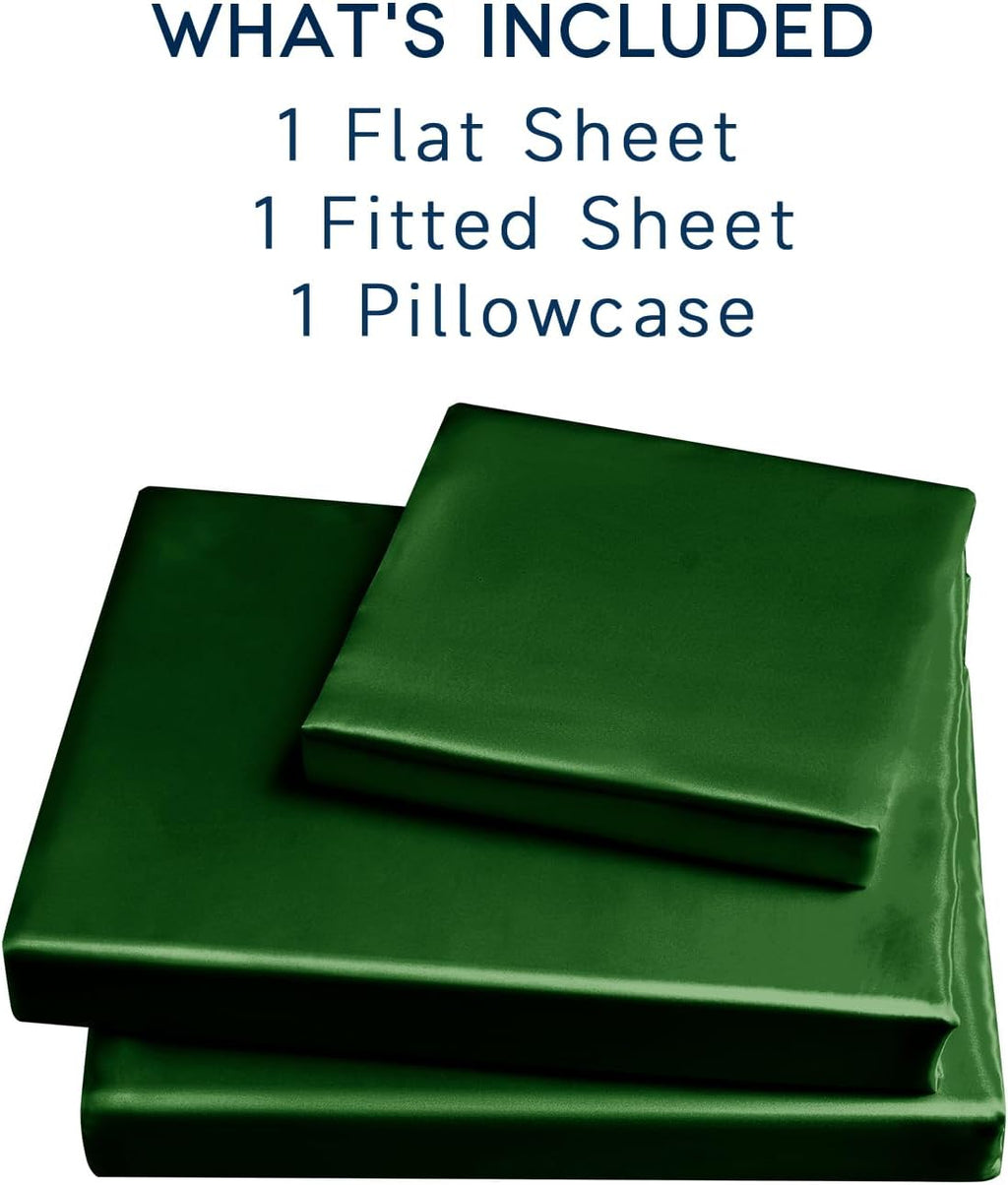 Golal Satin Sheets Twin XL Size - 3 Pieces Luxury Silky Soft Bed Sheets, Wrinkle-Free Dark Green Satin Silk Sheet Set with 1 Deep Pocket Fi…