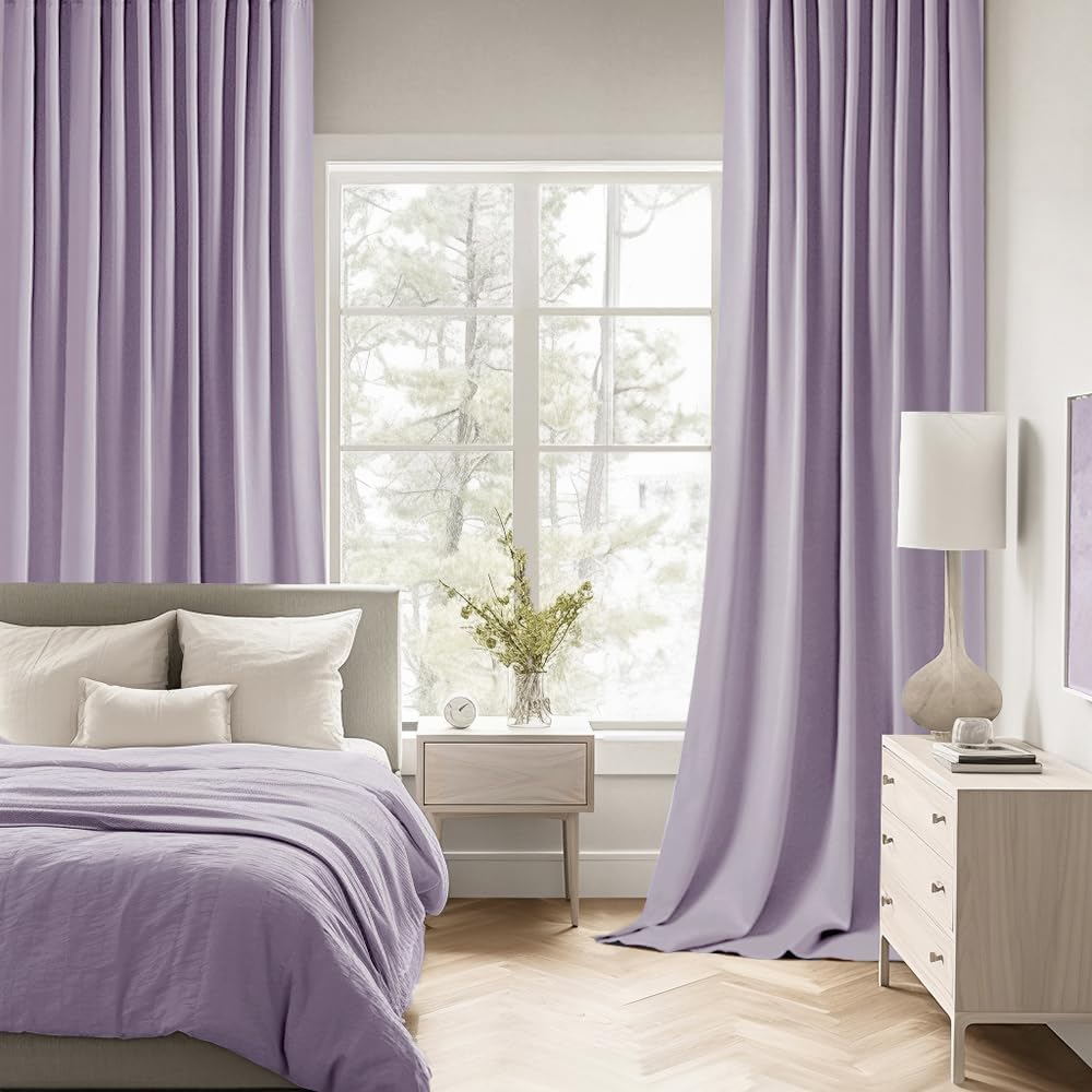 Miulee Lilac Back Tab Blackout Curtains 90 Inches Long 2 Panels Set for Living Room Bedroom Privacy, Rod Pocket/Pinch Pleat Thermal Insulat…
