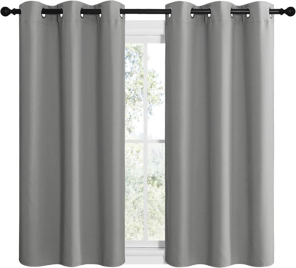 NICETOWN Silver Grey Thermal Insulated Grommet Blackout Curtains, Kids Window Drape Panel for Nursery, Privacy Short Curtains (2 Panels…