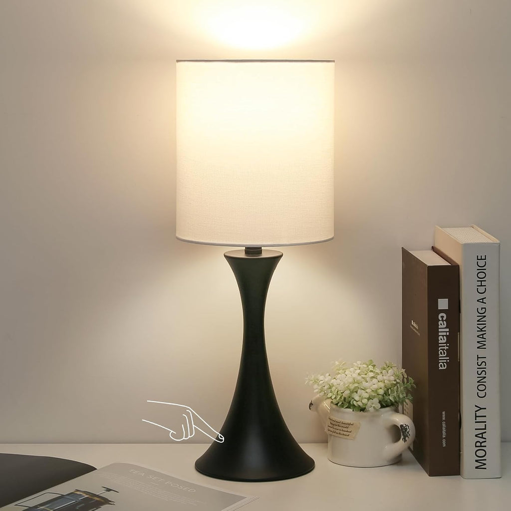 Seaside village 3 Way Touch Control Table Lamp, Modern Bedside Lamp for Bedroom, Dimmable Black Nightstand Lamp White Shade Desk Reading…