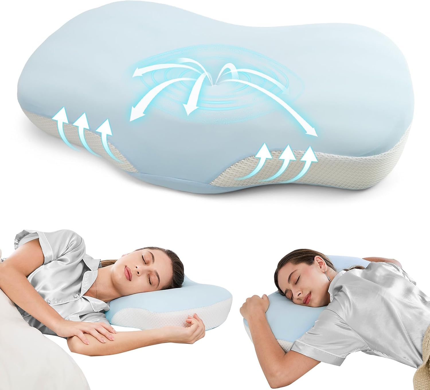 Joyenergy Ergonomic Cervical Pillow, Contour Design for Side & Back Sleepers, Memory Foam Orthopedic Cervical Shape Gently Cradles Head & P…