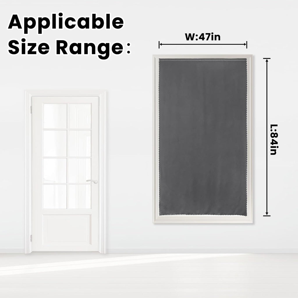 Magic Tape Blackout Curtains for Bedroom No Drillng Self Adhesive Curtains No Rod Small Window, 47" W X 84" L, Grey, 1 Panel