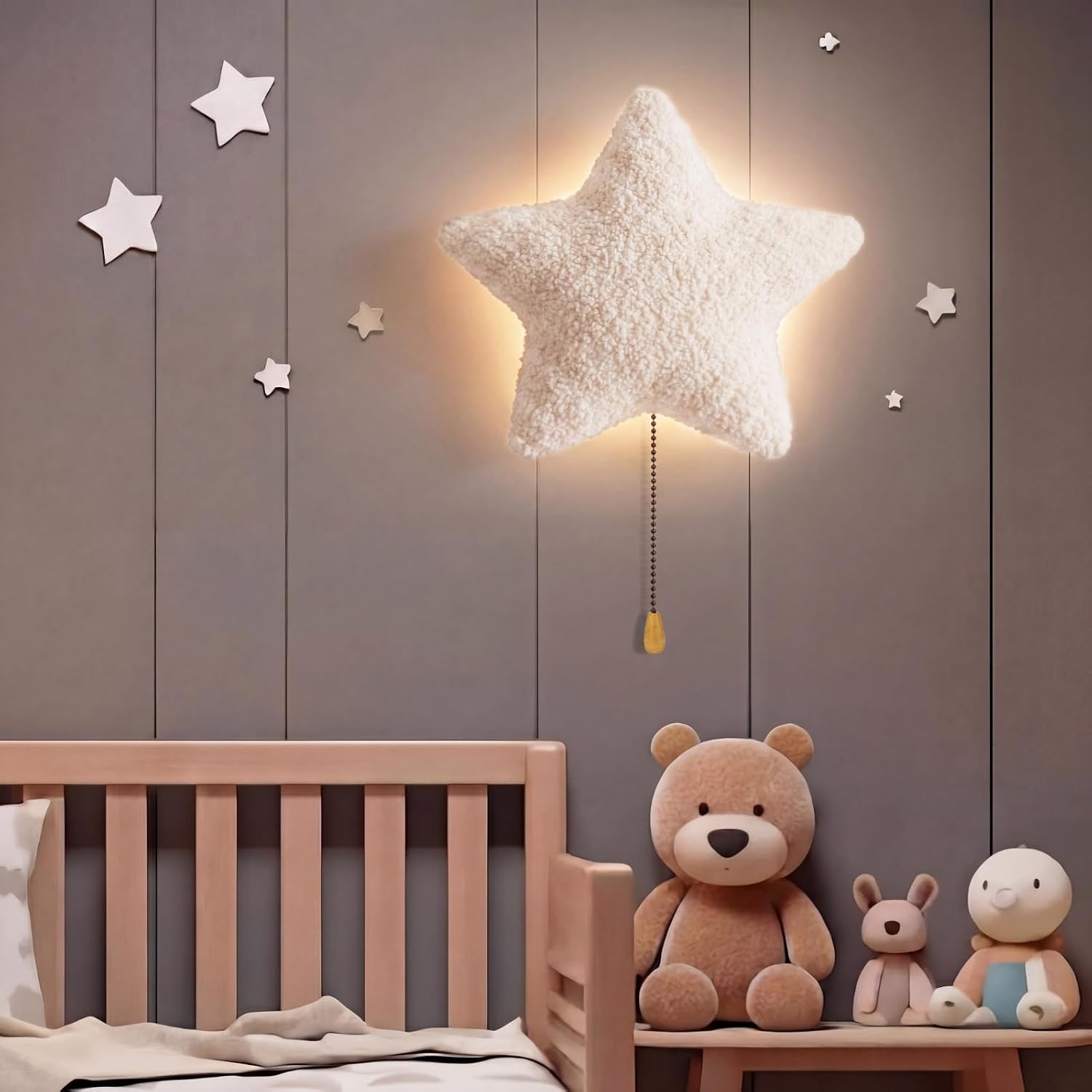 Aurelema Fluffy Star Night Light Wall Lamp Sleeping Nursery Lighting Cute Floating Battery Operated Hanging Lamp for Baby Boys Girls…
