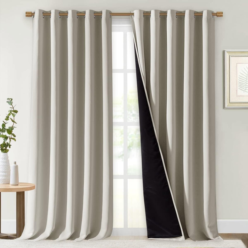Nicetown Natural 100% Blackout Curtains for Windows, Super Heavy-Duty Black Lined Total Darkness Drapes for Bedroom, Privacy Assured Window…