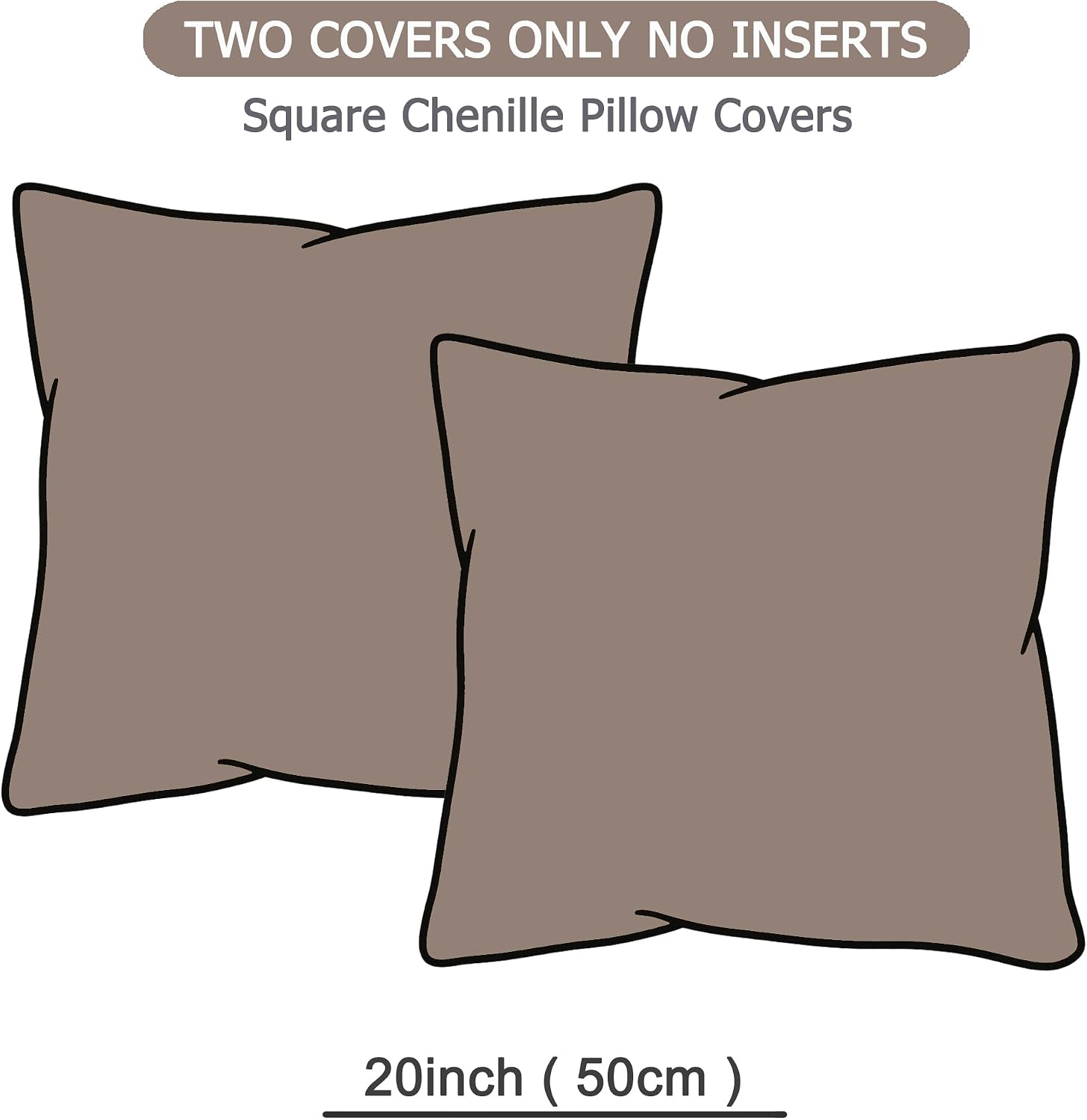Gawamay Set of 2 Soft Textured Chenille Throw Pillow Covers 20x20 Inch (50x50 CM), Decorative Pillowcases Cushion Covers for Farmhouse Home…