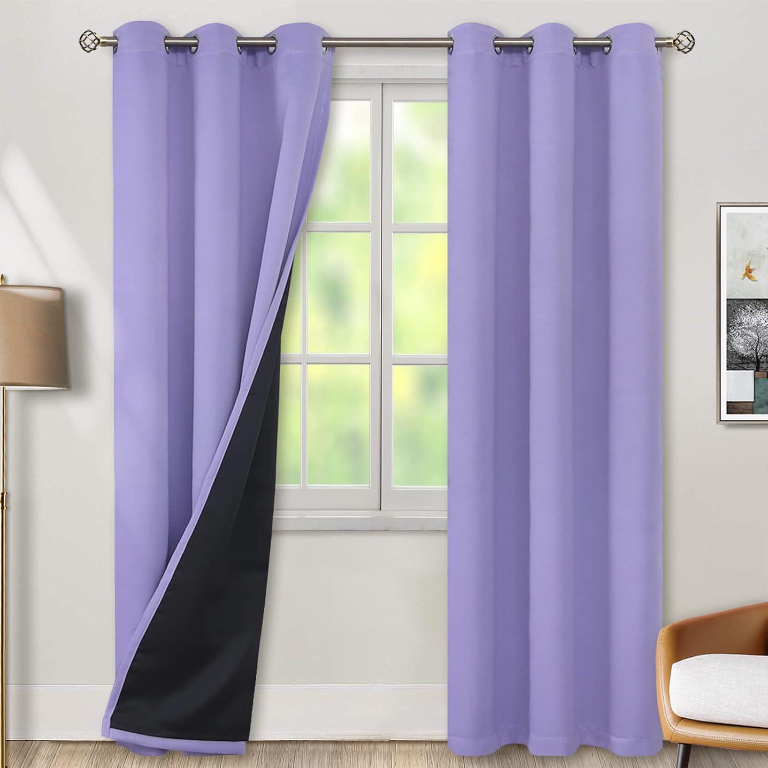 BGment Thermal Insulated 100% Blackout Curtains for Bedroom with Black Liner, Double Layer Full Room Darkening Noise Reducing Grommet Curta…