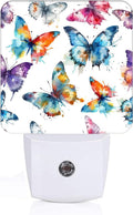 Watercolor Butterflies Night Light, Plug Into Wall for Boys Girls Bedroom Decorative Square Night Light Lamp 0.5w Sleep Friendly