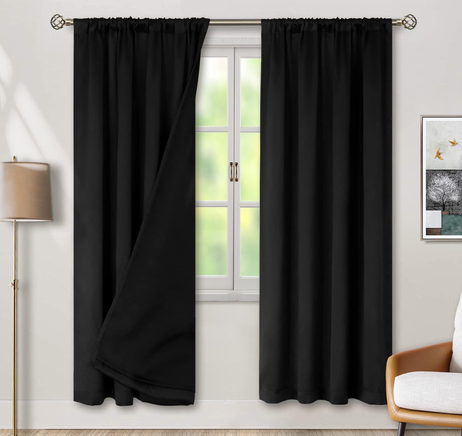 BGment Thermal Insulated 100% Blackout Curtains for Bedroom with Black Liner, Double Layer Full Room Darkening Noise Reducing Rod Pocket…