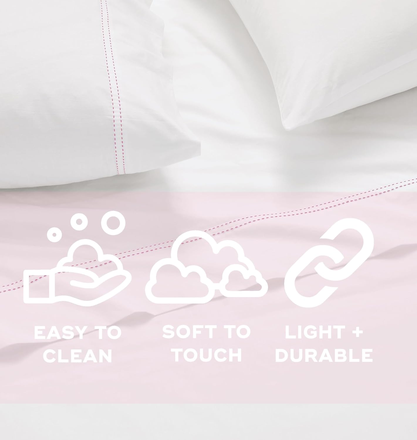 Scout 100% Cotton Percale Pick Stitch 2-Piece Standard Pillowcases in White/Seafoam, Solid Color, Oeko-TEX Certified Cotton White