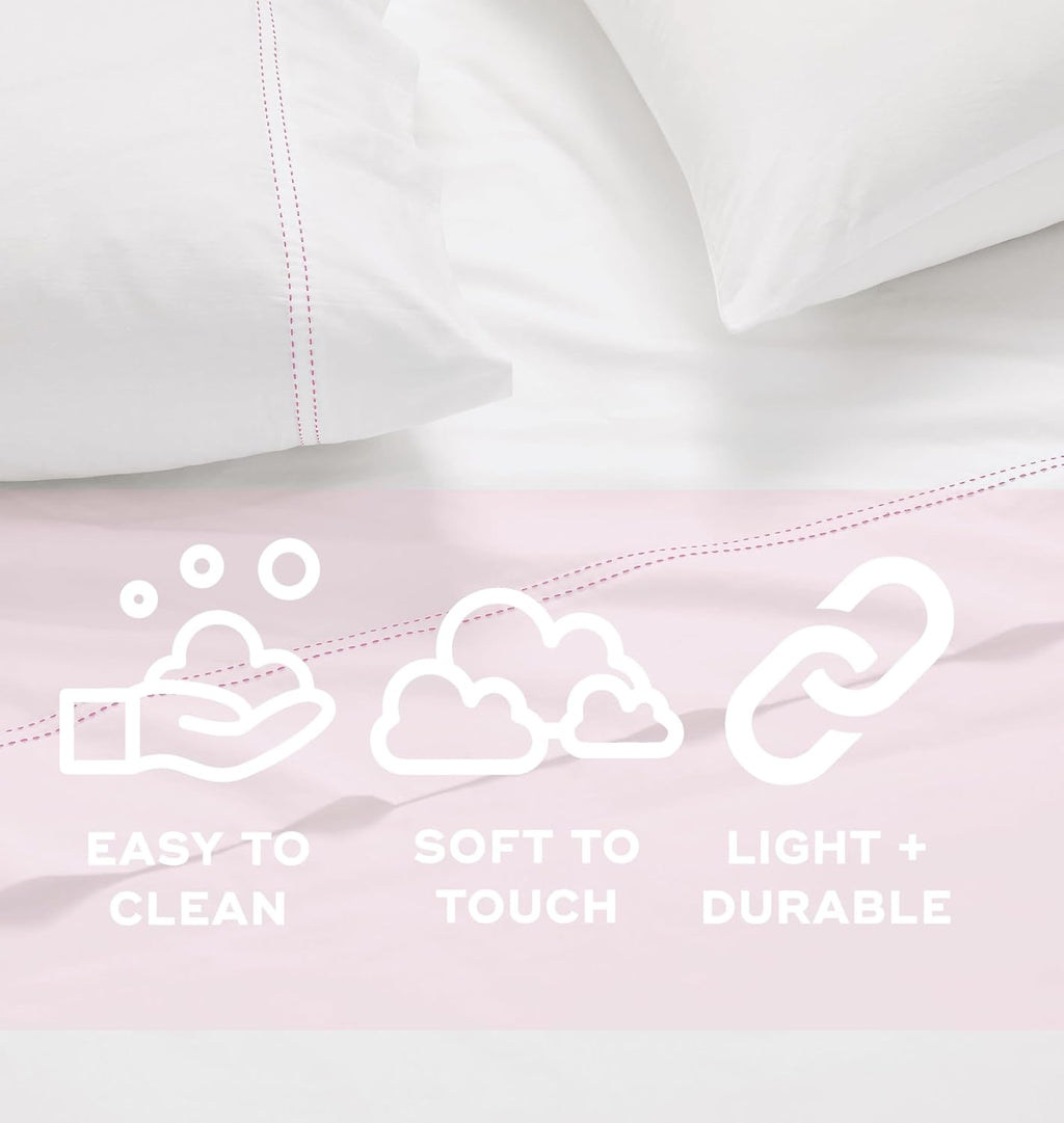 Scout 100% Cotton 200 Thread Count Percale Pick Stitch White/Seafoam 4-Piece Full Sheet Set, Solid Themed, Adult Bedding, Oeko-TEX Certifie…