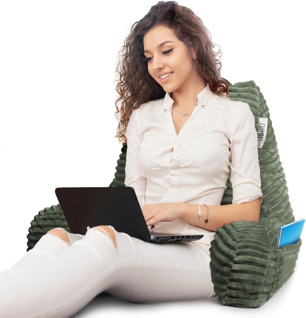 Nestl Reading Pillow with Shredded Memory Foam, Luxe Cut Plush Back Pillow for Sitting Up in Bed, Back and Arms Adjustable Support for…