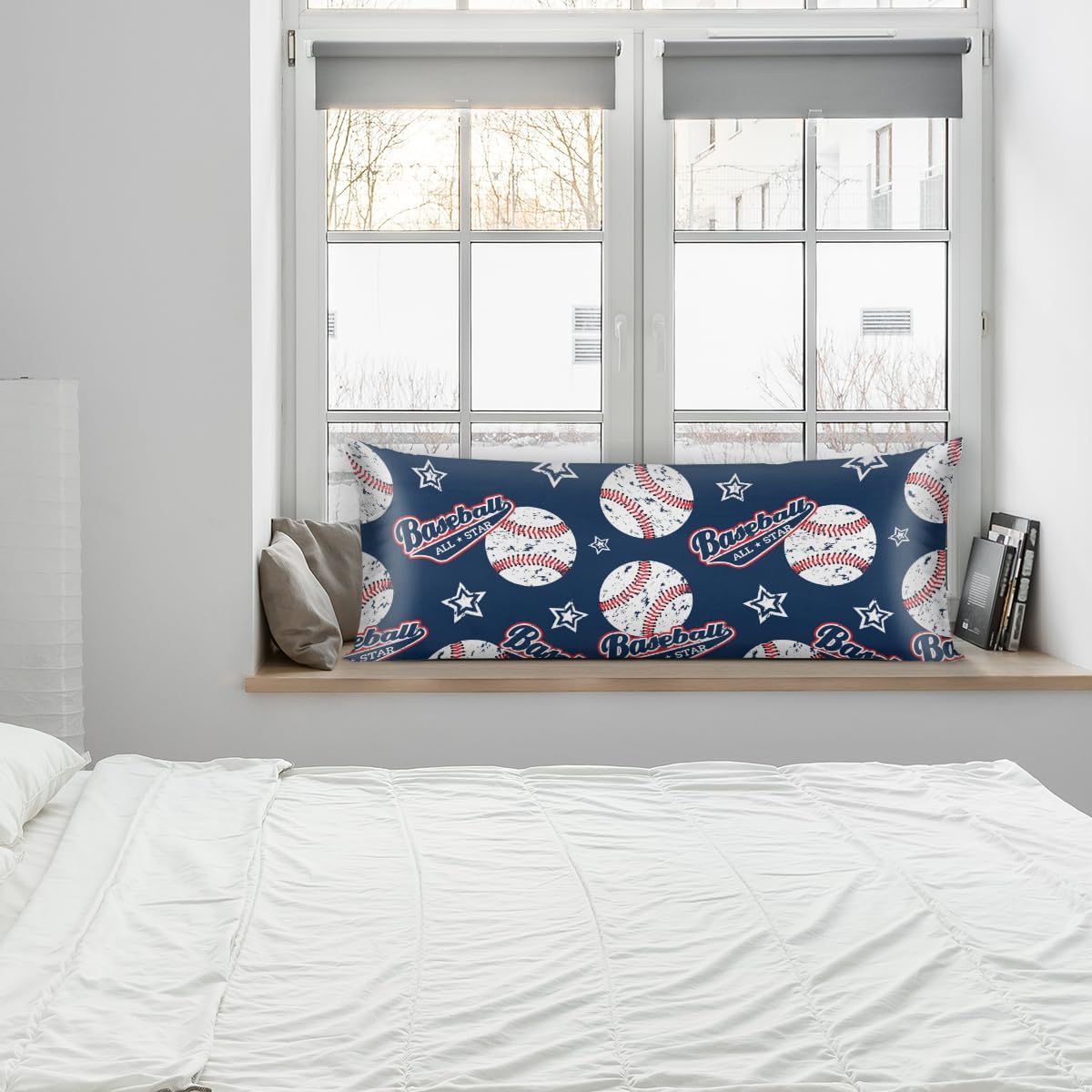 Sports Baseball Body Pillow Covers Decorative Soft Bedding Satin Pillowcase with Zipper Closure Cooling Breathable Long Pillow Case-21"x 54"