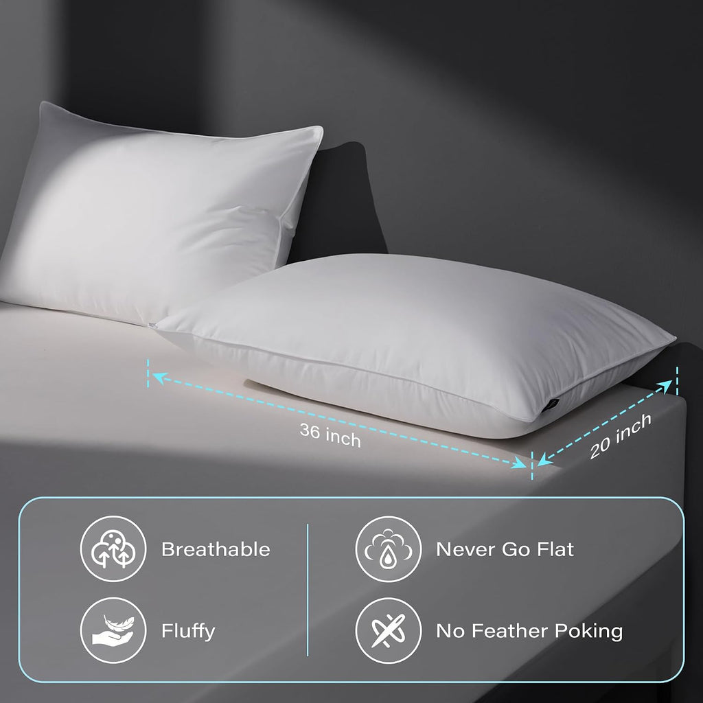 DOWNSTORIA Goose Feather Down Pillow King Size Set of 2, Hotel Collection Bed Pillows for Sleeping, 2 Pack, Down Surrounded Soft Medium…