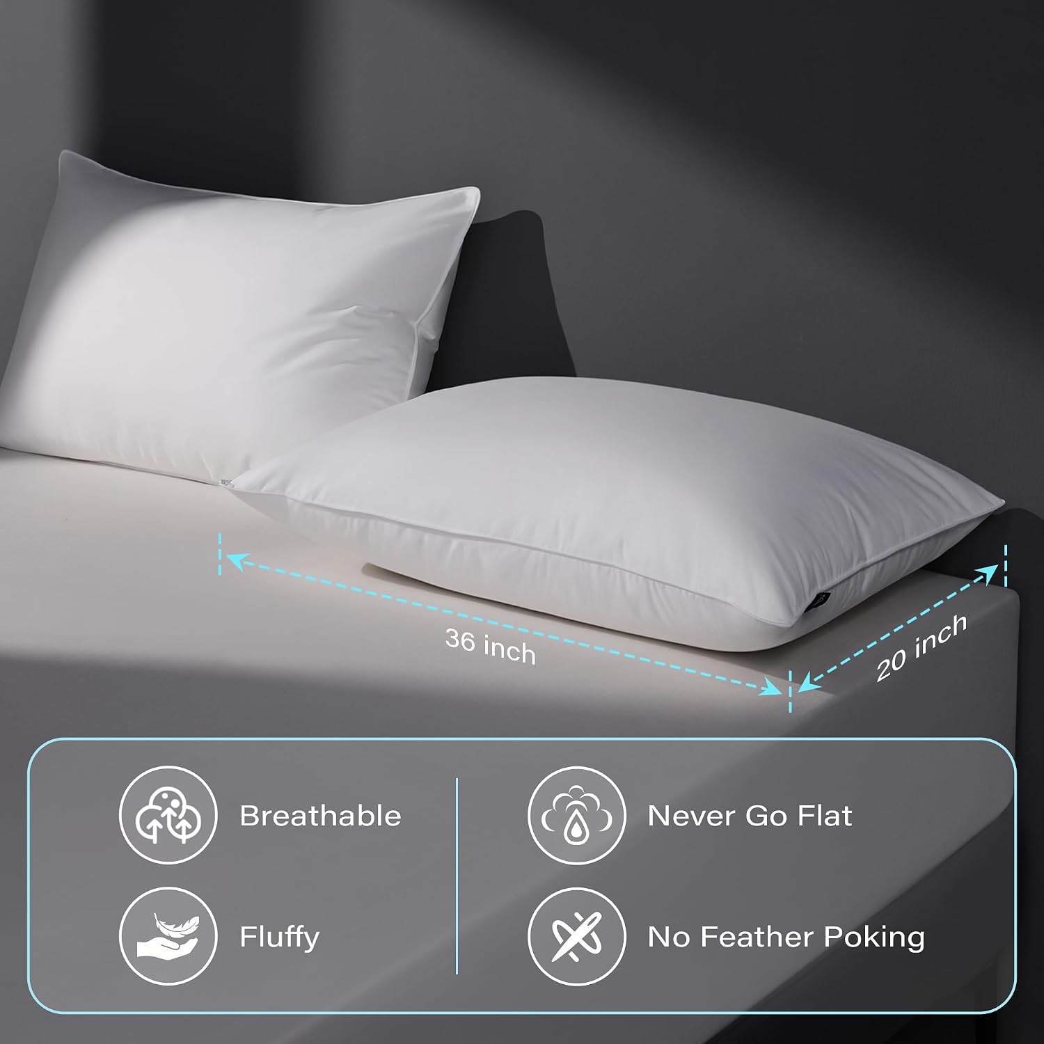 DOWNSTORIA Goose Feather Down Pillow King Size Set of 2, Hotel Collection Bed Pillows for Sleeping, 2 Pack, Down Surrounded Soft Medium…