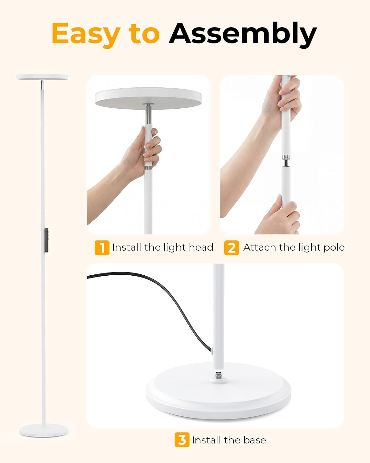 LED Floor Lamps, 2800Lm Standing Lamp Remote & Foot Switch with 1H Timer, 2700-6500K Stepless Dimmable Modern Pole Light for Bedroom…