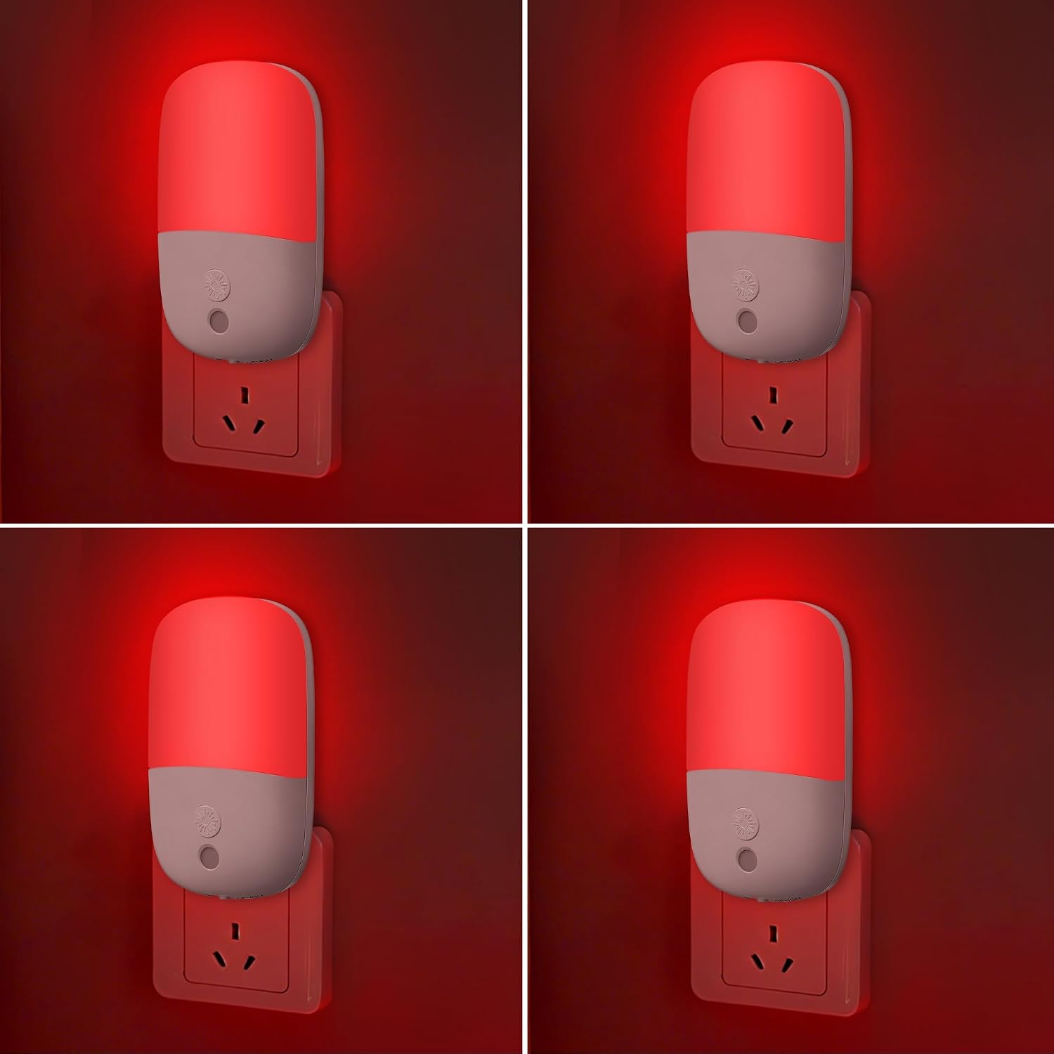 670nm Red Night Lights with Retractable Plug [4 Pack] - 0.5W Red Light Night Light with Dusk to Dawn Sensor - Auto On/Off LED Night Light…