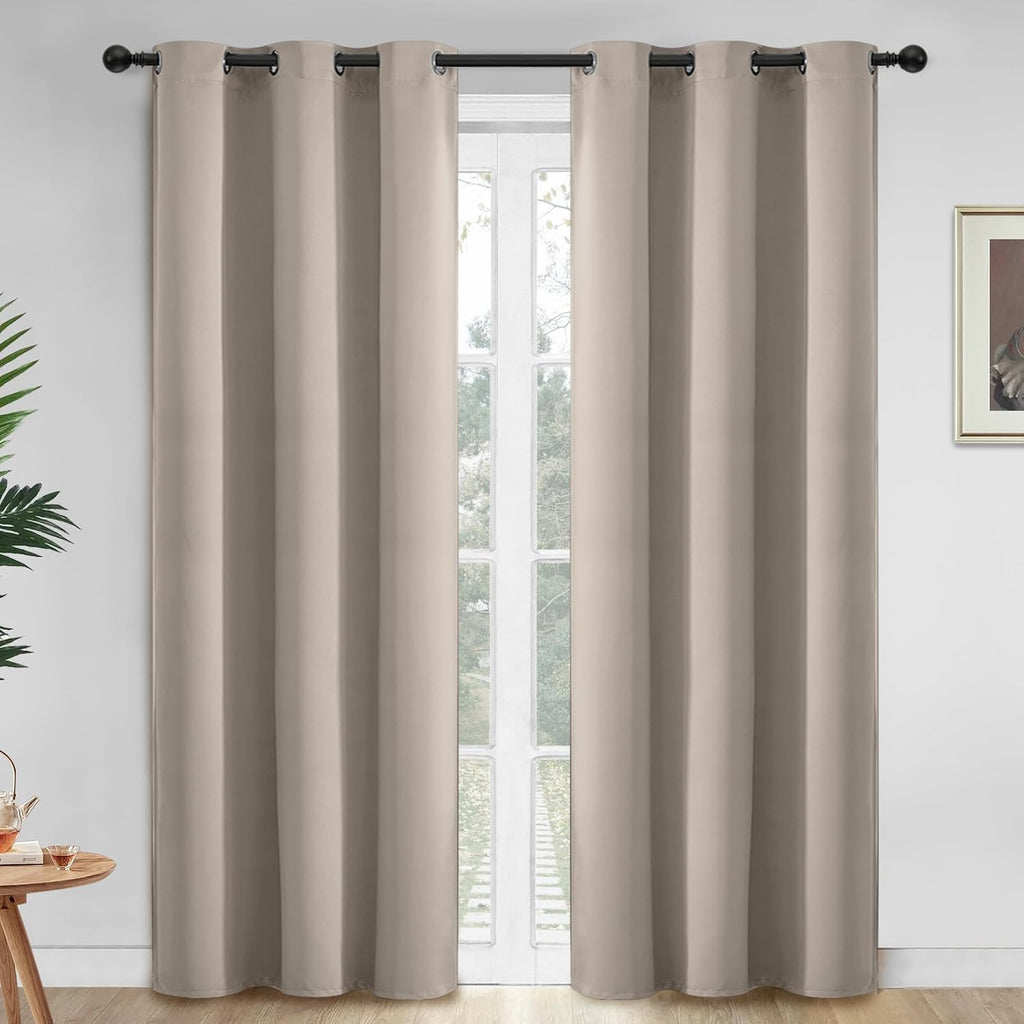 Yakamok Room Darkening Grommet Window Drapes Thermal Insulated Light Blocking Natural Blackout Curtains for Bedroom (42Wx84L, Natural,2…