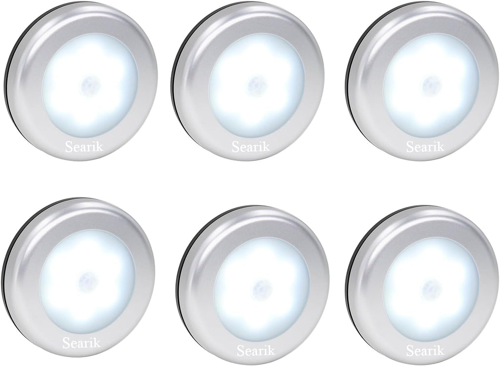 Searik 6 Pack Motion Sensor Lights Indoor, Magnetic Cordless Battery Powered LED Night Light Step Stair Closet Lights Under-Cabinet…