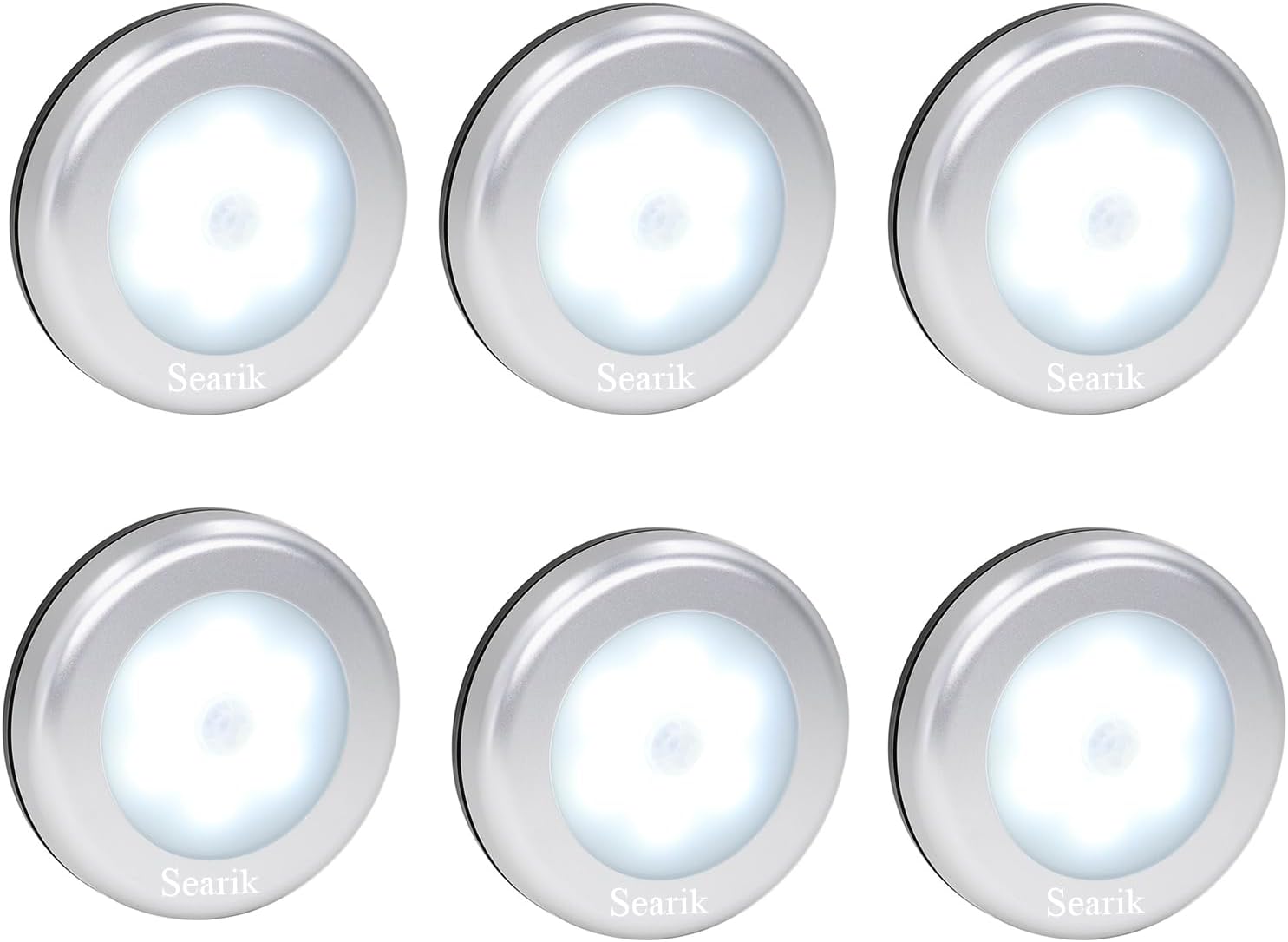 Searik 6 Pack Motion Sensor Lights Indoor, Magnetic Cordless Battery Powered LED Night Light Step Stair Closet Lights Under-Cabinet…