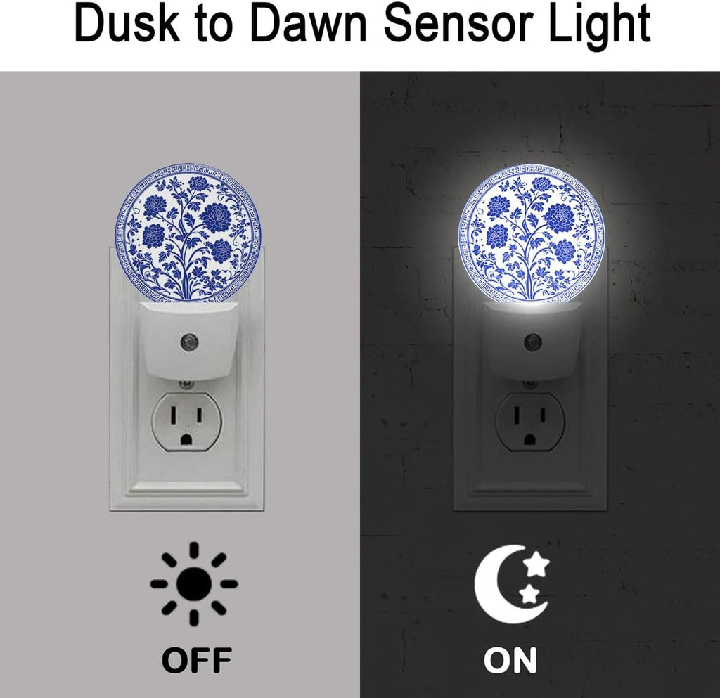 Blue Flower Night Light Auto Sensor Led Dusk to Dawn Lamp Home Decor for Men Women