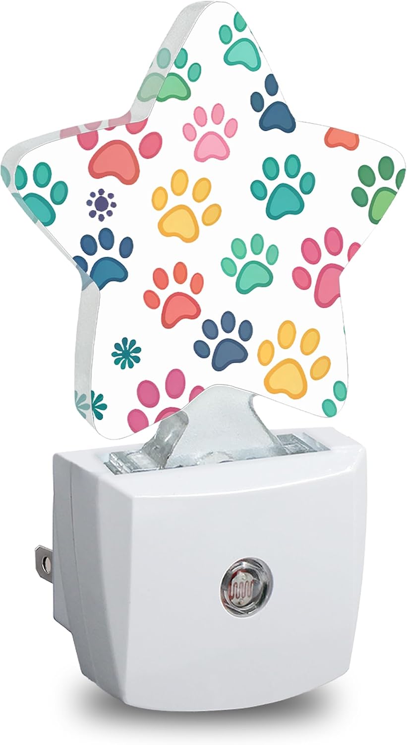 Dog Paw Plug in Star Night Light, Night Light with Sensor for Kids Nursery Bedroom, Decorative Soft Glow Lamp for Hallway Bathroom…
