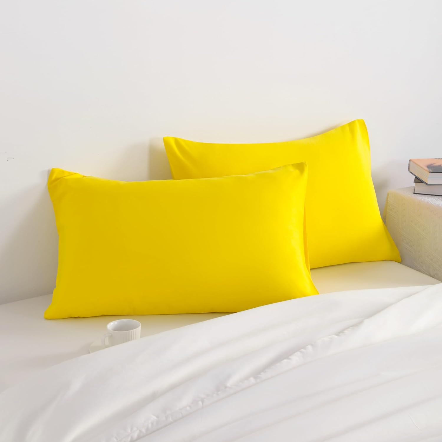 Ntbay King Pillow Cases Set of 2, 2 Pack Brushed Microfiber 20x40 Pillow Cases, Soft, Wrinkle, Fade, Stain Resistant Yellow Pillow Cases wi…