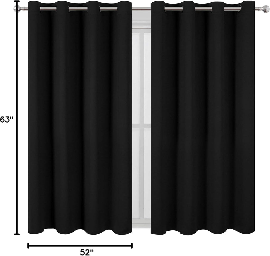 Lemomo Black Blackout Curtains 52 x 63 Inch Length/Set of 2 Curtain Panels/Thermal Insulated Room Darkening Curtains for Bedroom and Living…