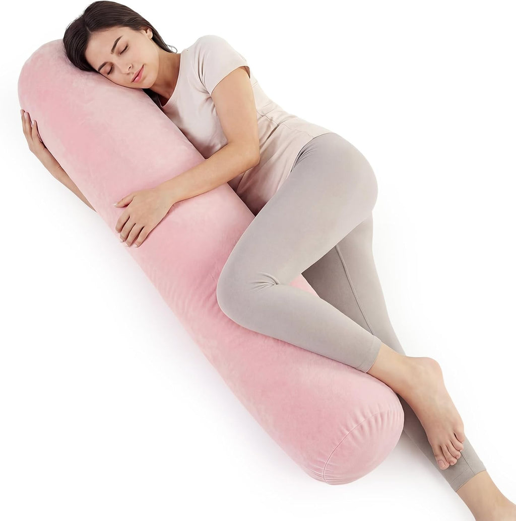 Chunful Body Pink Pillow for Adults 47" x 7.87" Long Lumbar Bolster Pillow with Removable Flannel Cover Pink Round Body Roll Cylinder…