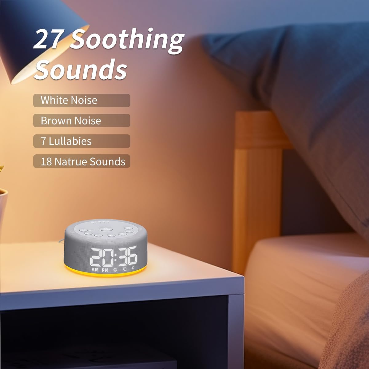 3 in 1】 Sound Machine Alarm Clock Night Light White Noise Machine with 30 Sleeping Sounds for Baby Kids Adults 32 Level Volume Auto Off…