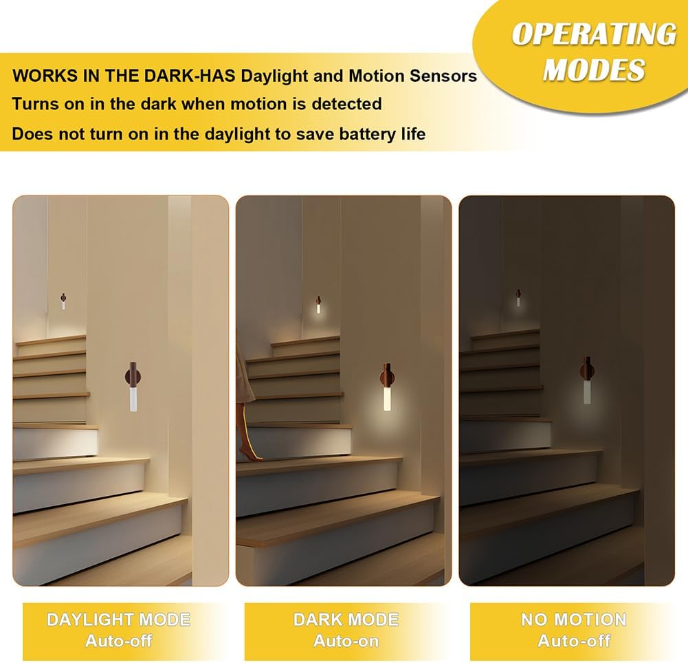 Landgoo Wooden Motion Sensor Lights Indoor, Magnet Body Hallway Rechargeable LED Wireless Battery Operated Wall Sconce, Portable Decor Torc…