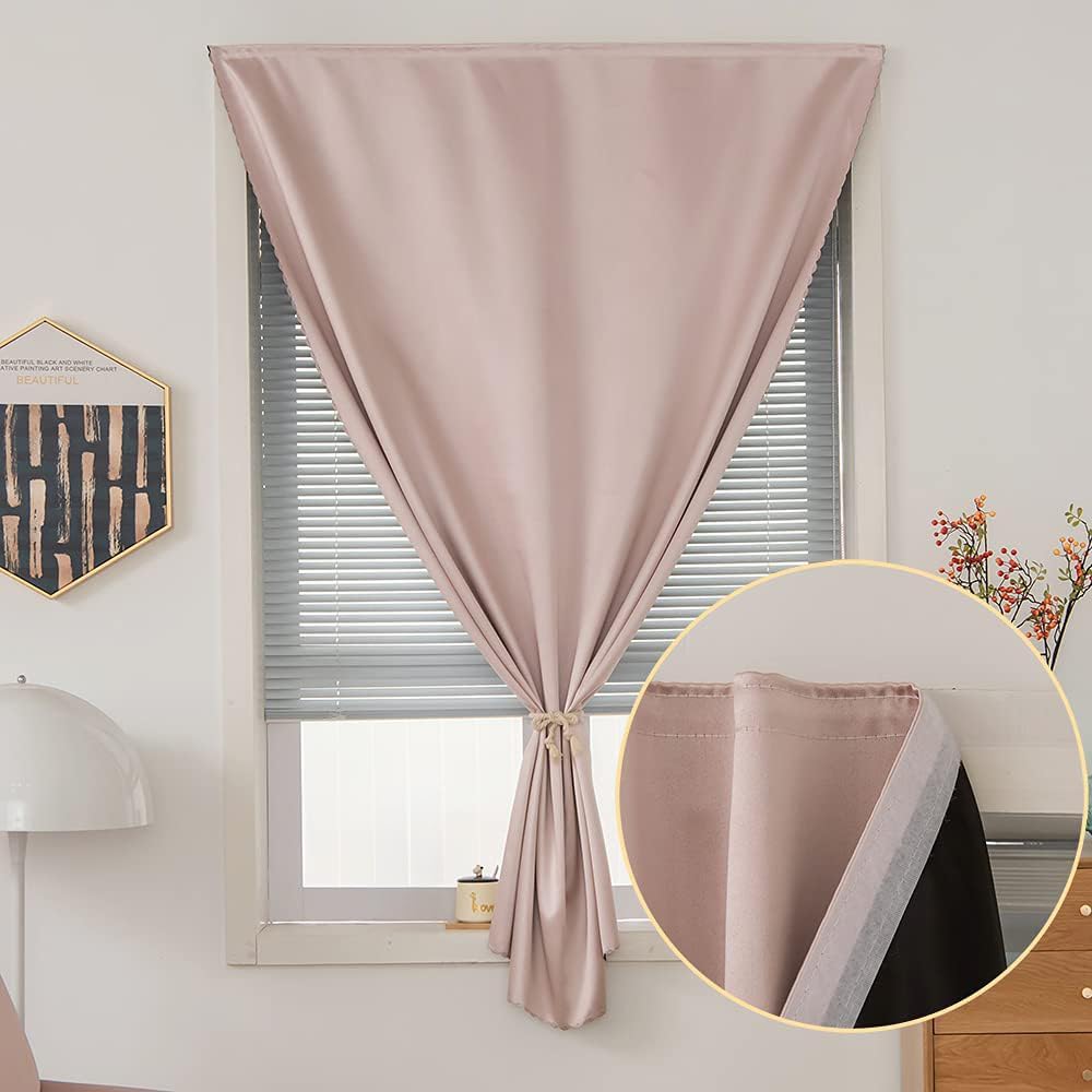 Jilron Autohesion Curtains for Windows, Bedroom Blackout Curtains for - Thermal Lnsulated No Drill Curtains Room Darkening Black Small Drape…
