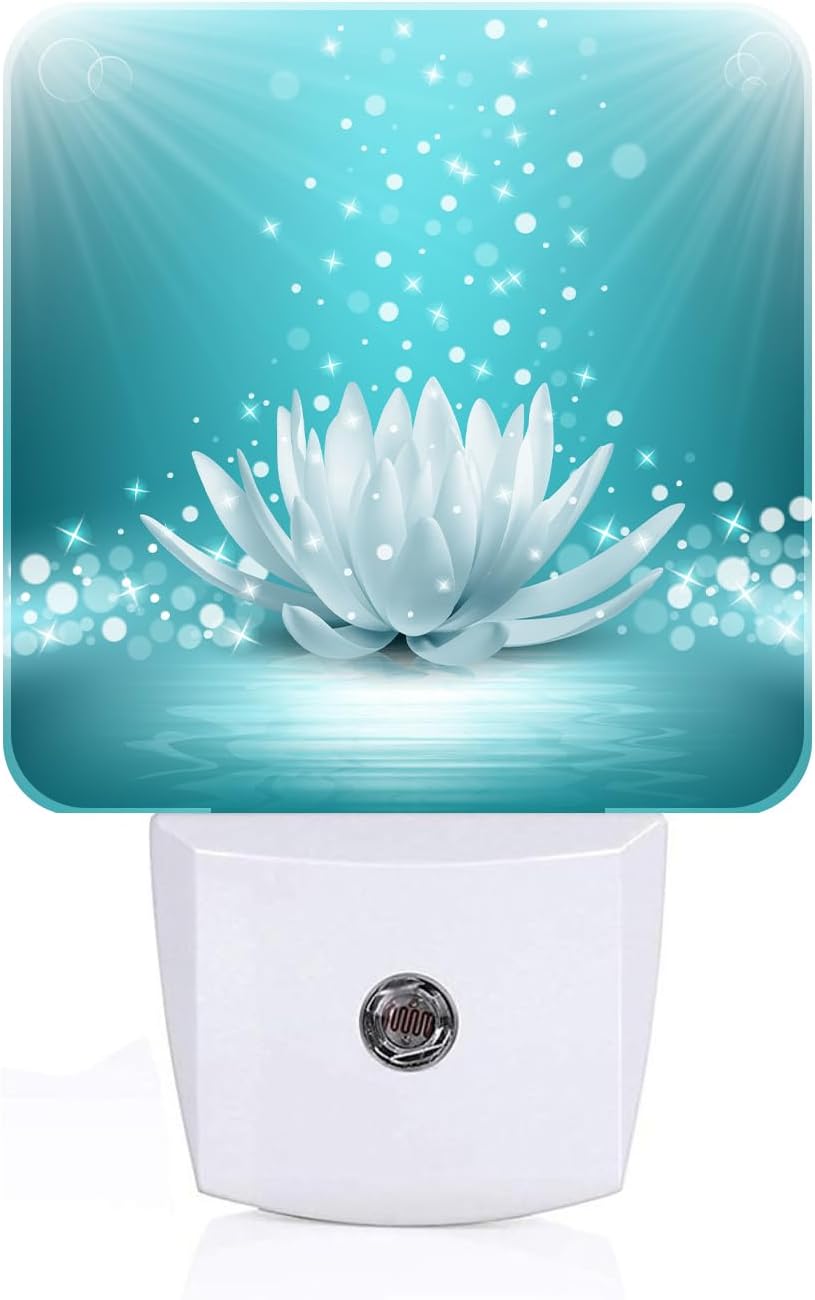 Sparkle Blue Zen Lotus Flower Night Light, Plug Into Wall Decor for Stairway, Hallway, Kitchen, Dusk to Dawn Sensor Nightlights for…