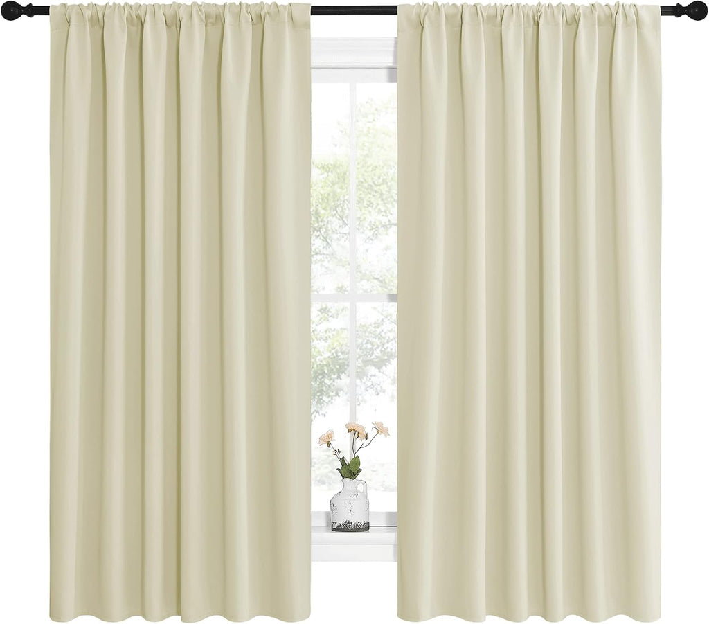 NICETOWN Blackout Curtains for Bedroom, Home Decorations Thermal Insulated Solid Rod Pocket Blackout Drapes for Cafe (Beige, One Pair, 62…