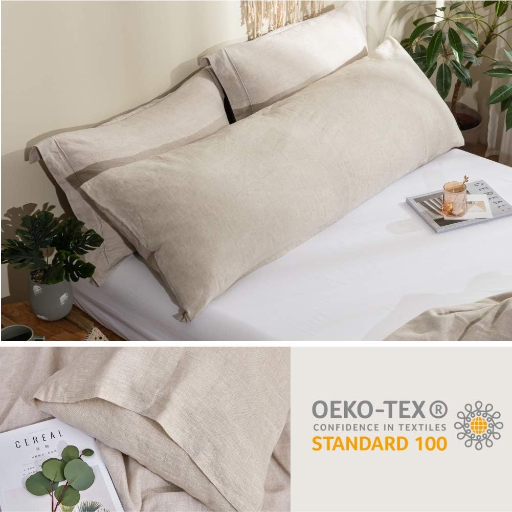 Simple&Opulence Body Pillow Cover 20" x 54",100% Pure Linen, Ultra Soft and Breathable, Body Pillowcase with Envelope Closur…