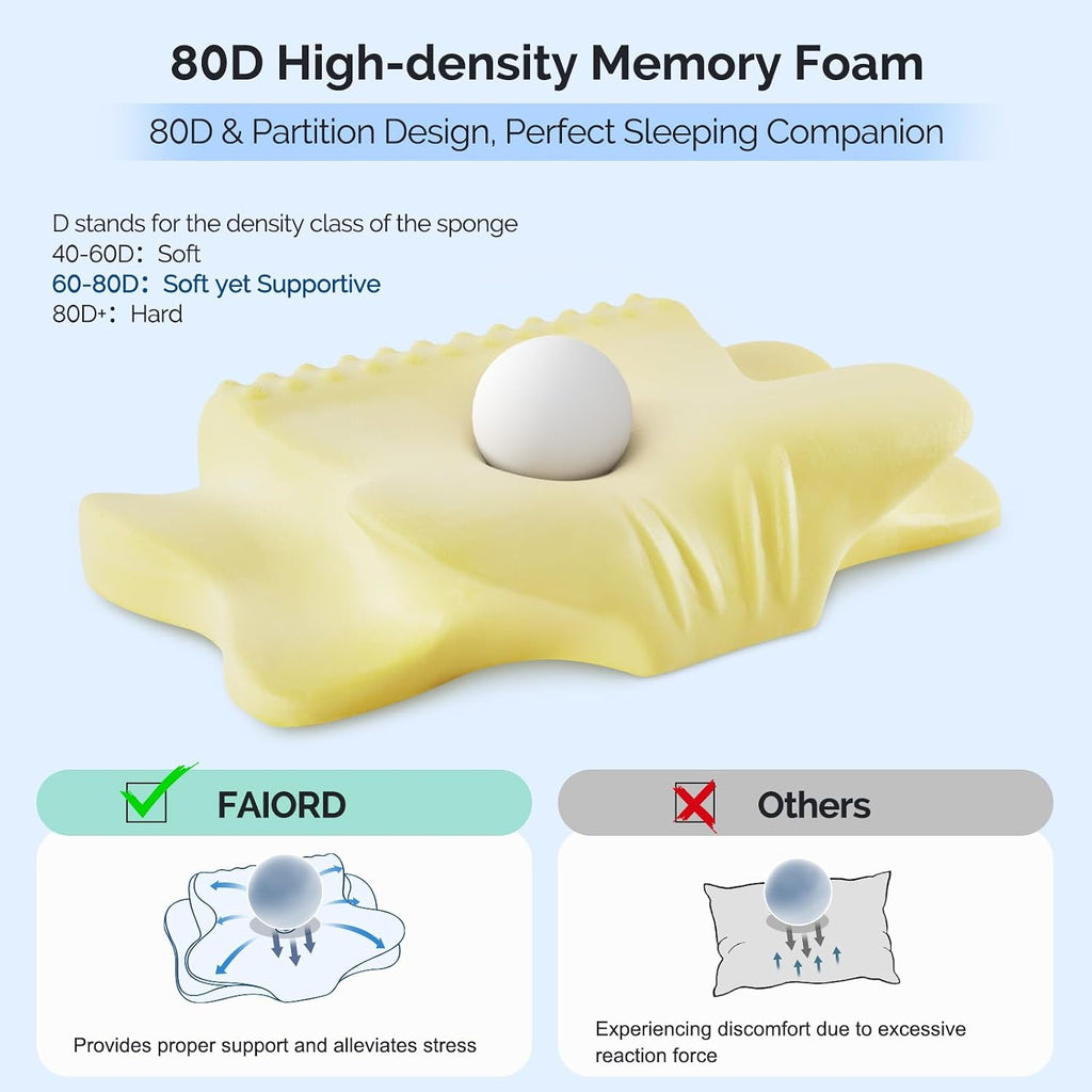 Faiord Cervical Pillow for Neck - Cooling Ergonomic Dual-Sided Orthopedic Neck Pillow with Ice Silk Pillowcase, Breathable Memory Foam Cont…