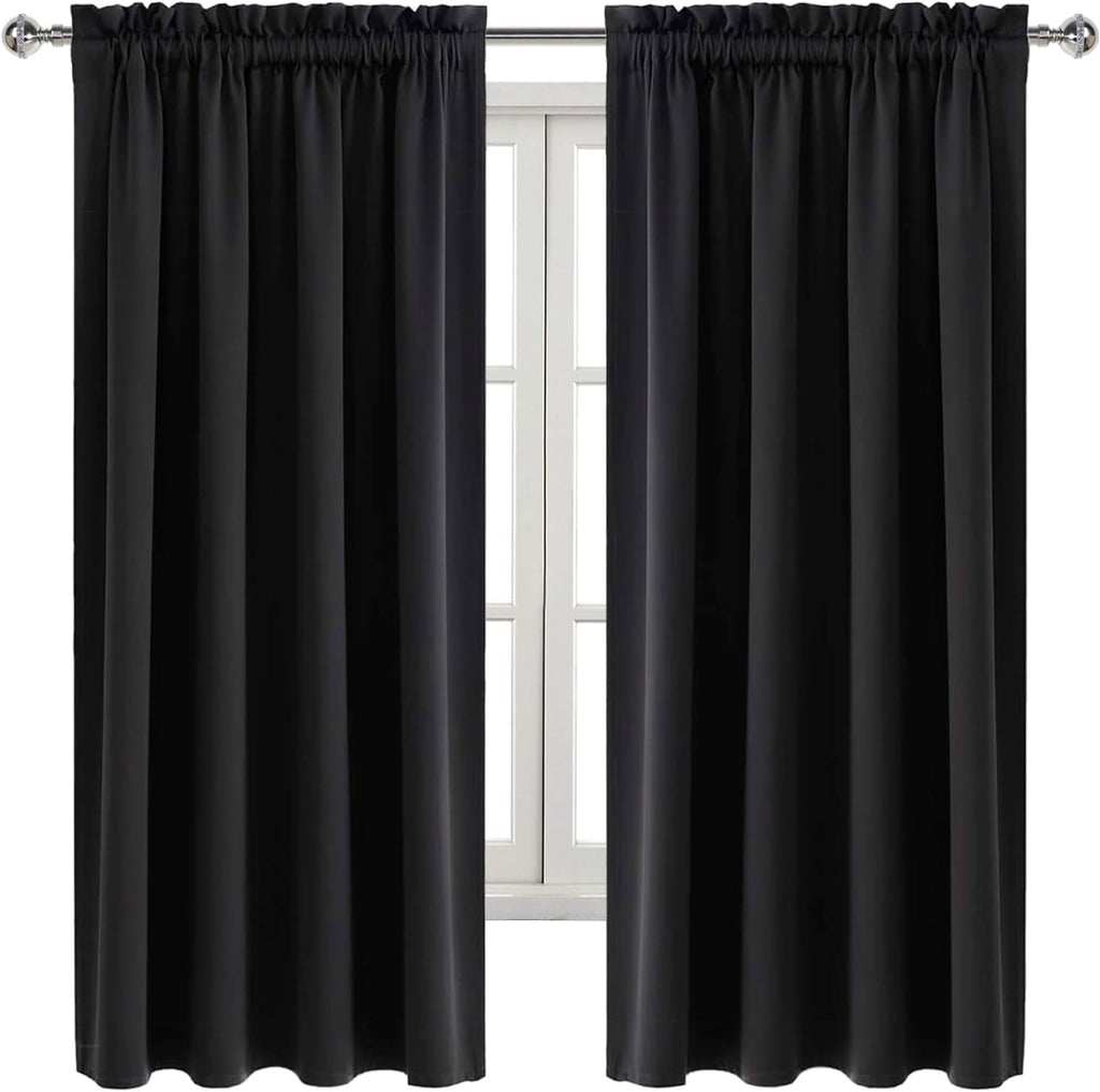 Dwcn Blackout Curtains Room Darkening Thermal Insulated Bedroom Curtains Window Curtain Panels, 52 x 63 inches Long, Set of 2 Black Rod Poc…