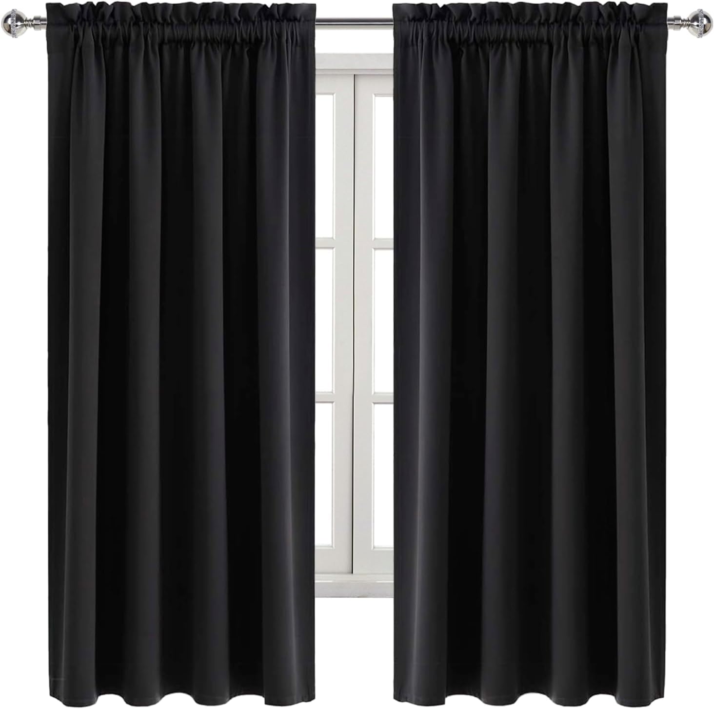 Dwcn Blackout Curtains Room Darkening Thermal Insulated Bedroom Curtains Window Curtain Panels, 52 x 63 inches Long, Set of 2 Black Rod Poc…