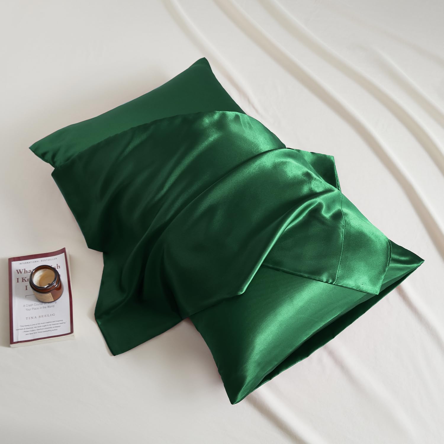 Candoury Satin Silk Pillowcase for Hair and Skin, Standard Size Set of 2 Pillow Cases, Soft Silky Pillow Covers 2 Pack with Envelope…