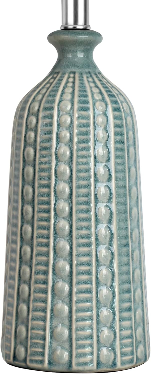 JUNNAI Green Ceramic Table Lamp 24.5": 3-Way Dimmable Nightstand Lamp with White Drum Lamp Shade | Modern Bedside Lamp for Bedrooms &…