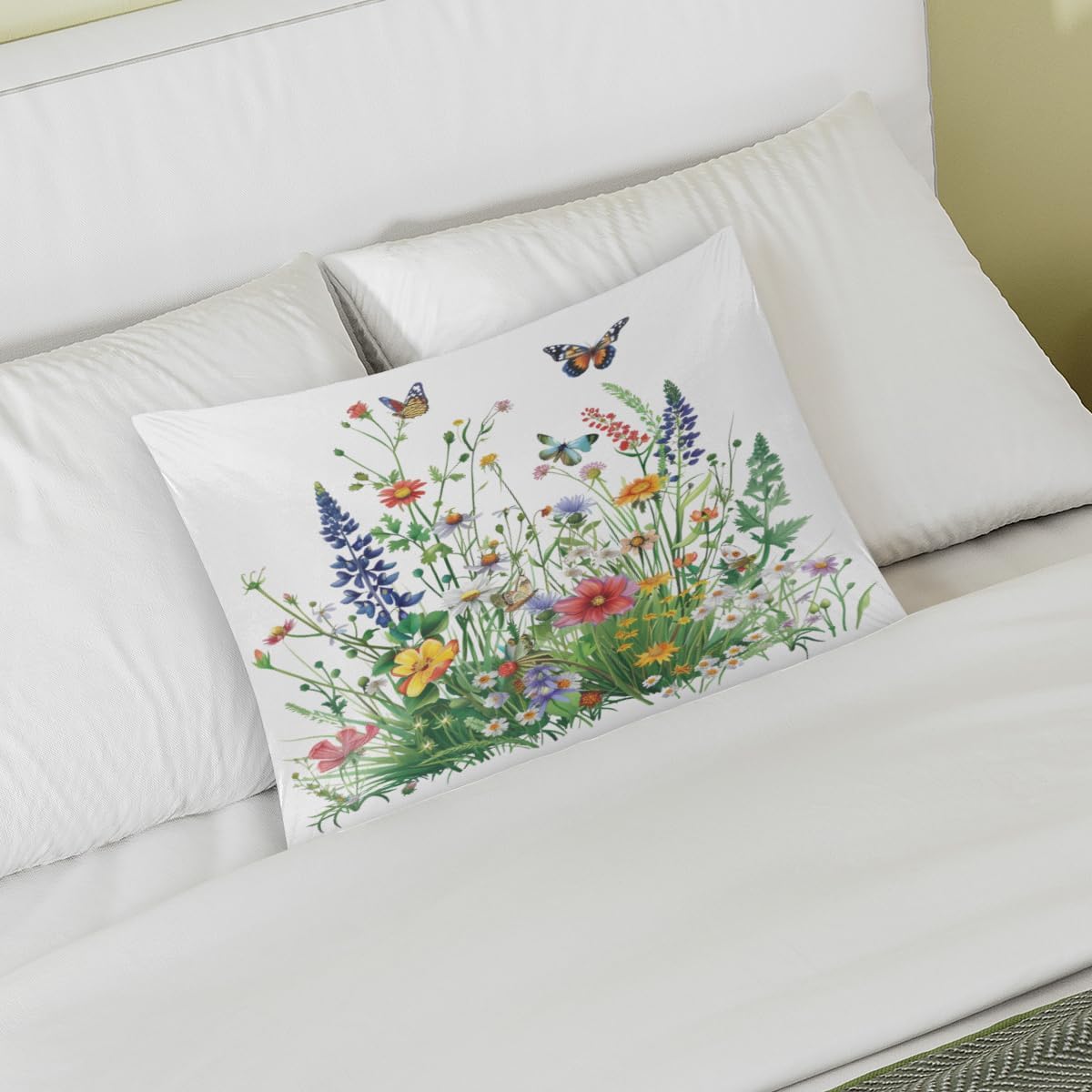 Satin Pillowcase for Hair and Skin Spring Flower Butterfly Soft Silk Pillow Case with Envelope Closure Cooling Pillow Cases Slip Standard…