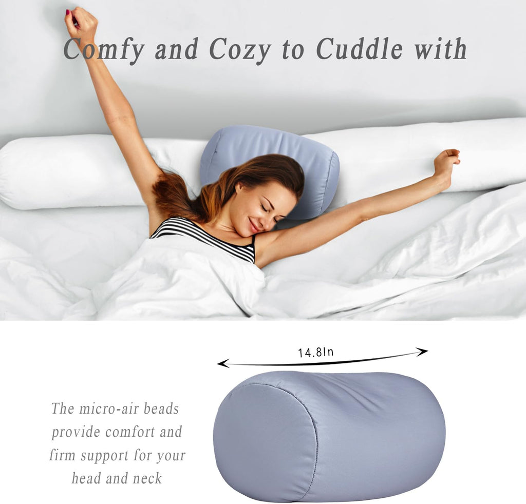 Squishy Neck Pillow, 7Inch x 12Inch Soft Travel Body Bed Pillow Bean Pillow for Kids Adult Chair Sleeping Car Seat, Fun Dormroom (Gray)
