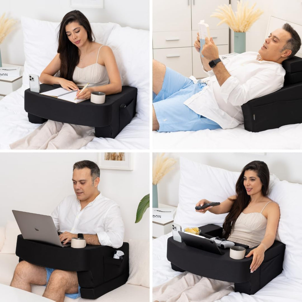 TabCouchCaddy Reading Pillow for Gaming – Extra Large Lap Desk & Arm Rest with Cup & Phone Holder, Adjustable Heights, Laptop Support…