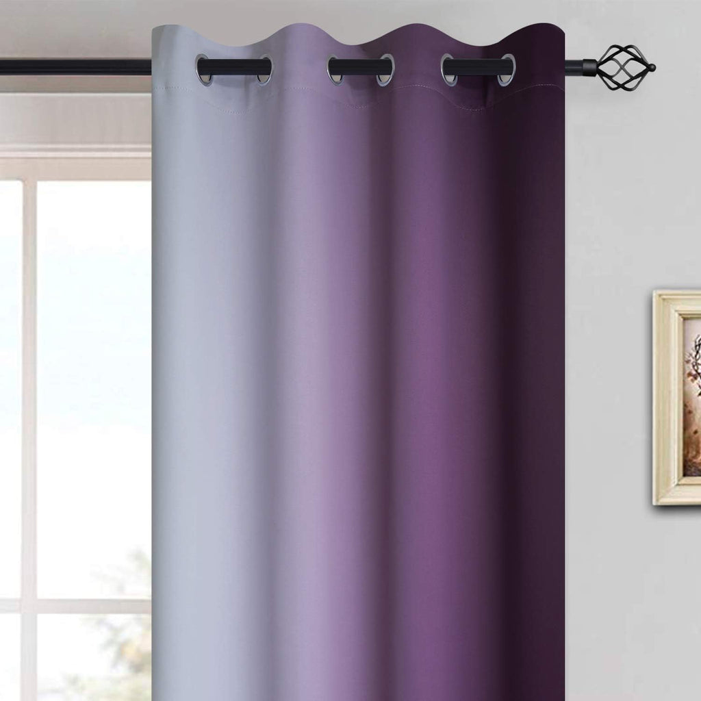 Yakamok Room Darkening Ombre Curtains 84 Inch Length, Purple and Greyish White Thermal Insulated Gradient Color Curtains, Light Blocking Gro…