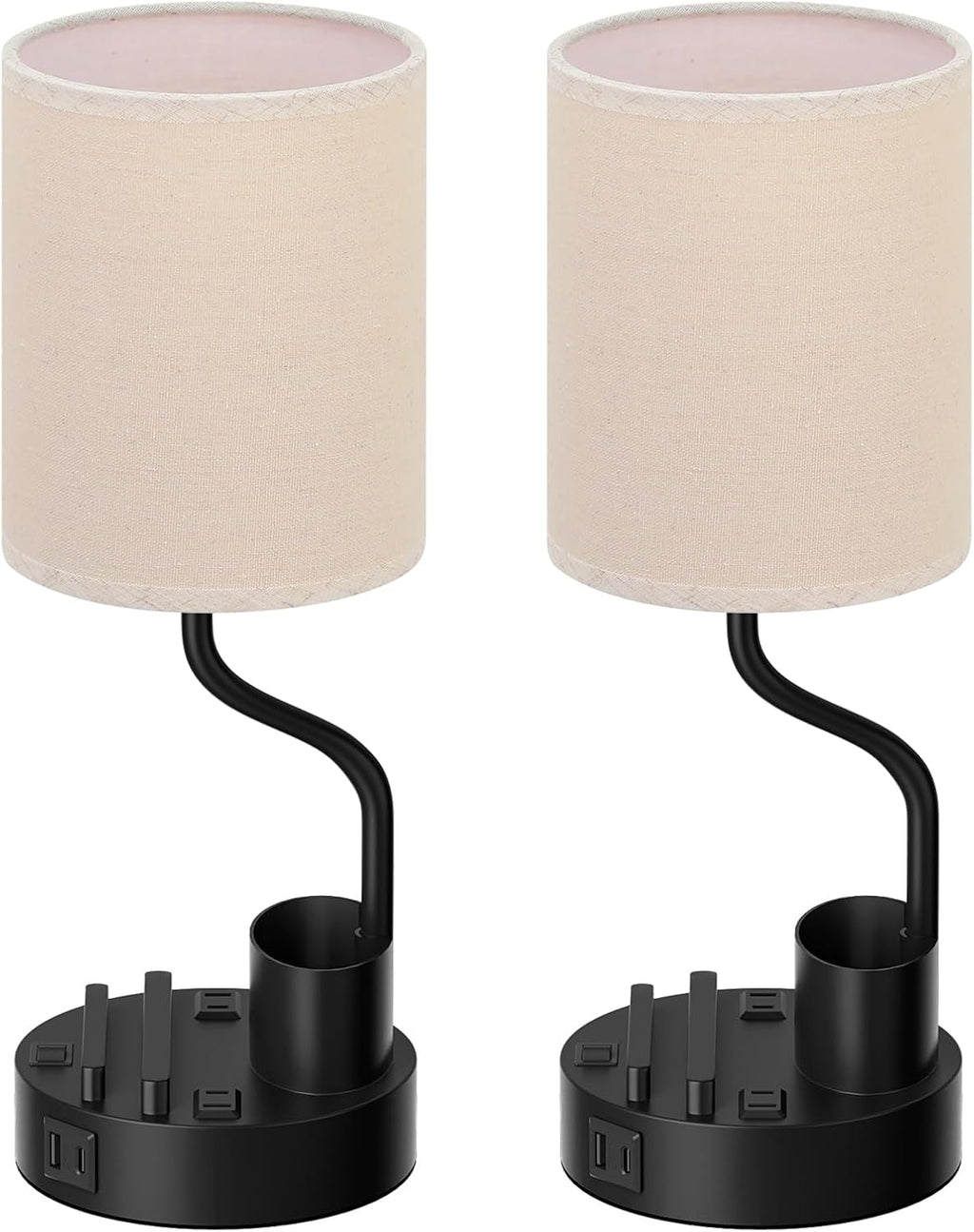 Bedside Table Lamps for Bedroom Set of 2 - Nightstand Light with AC Outlet and USB A & C for Charging, 3 Color Temperatures, Study Desk…