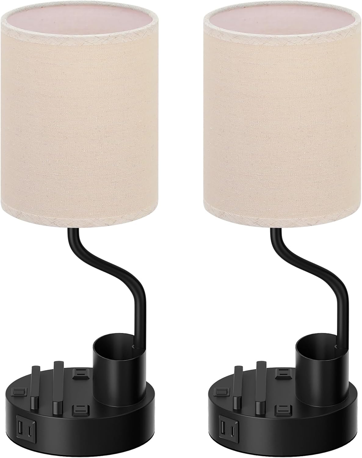 Bedside Table Lamps for Bedroom Set of 2 - Nightstand Light with AC Outlet and USB A & C for Charging, 3 Color Temperatures, Study Desk…