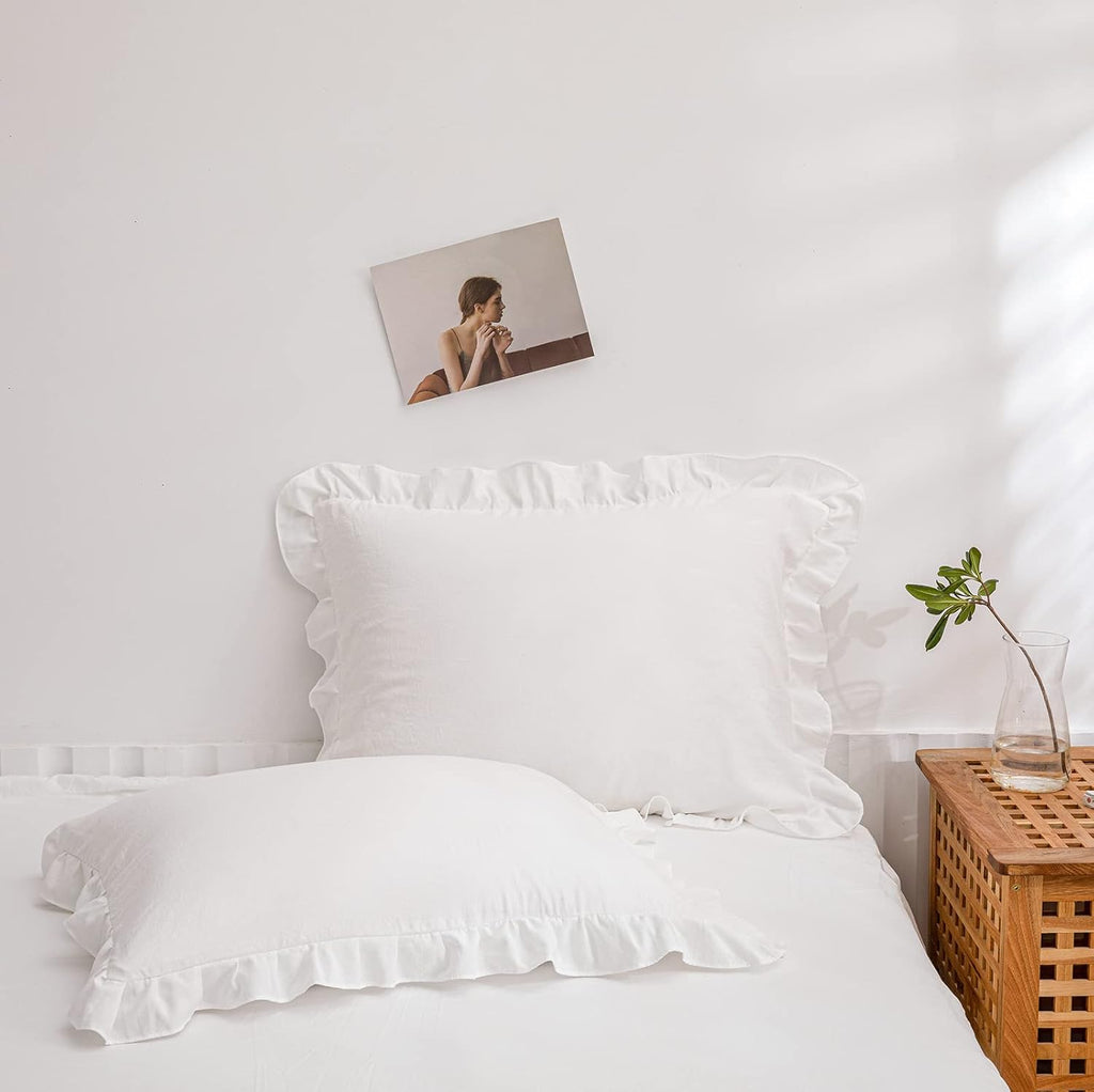 Merryword White Pillowcases, Cute Pillowcases, Offwhite Standard Pillowshams Set of 2, Solid Ruffled Fringe Pillowcases, White Shabby Chic…